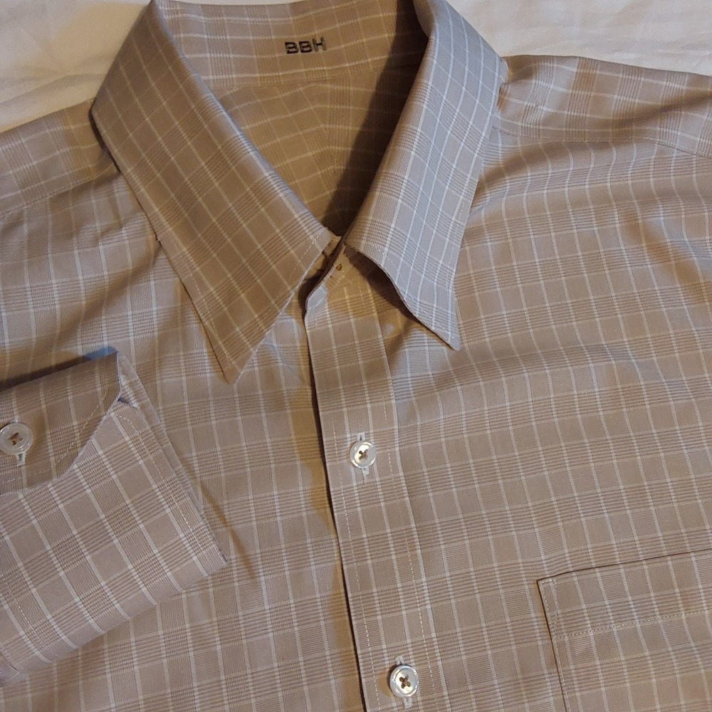 J‎ Hilburn Men's Long Sleeve Button Down Designer Brown & White Dress Shirt 16.5